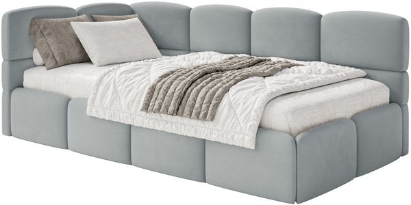 Selsey 'Cloudy' Jugendbett 120 cm, Bettkasten, Velours wasserabweisend, Kopfteil links, Grau