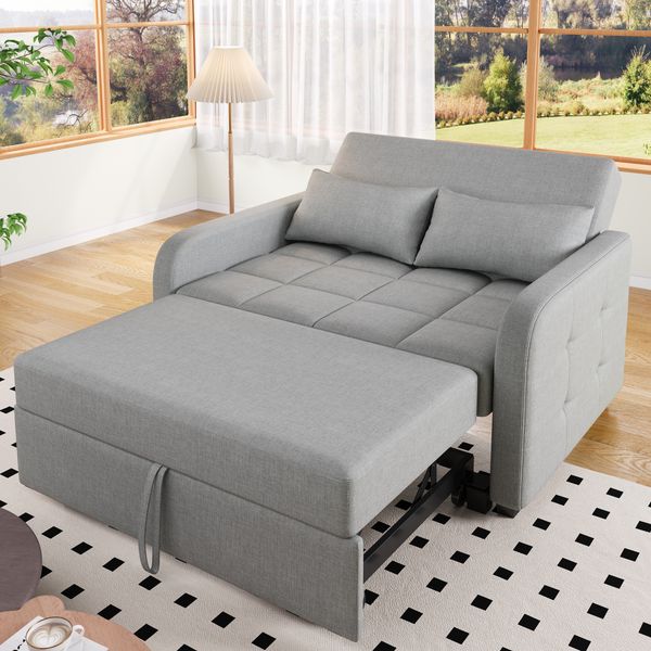 Klappsofa Schlafsofa ausziehbar Baumwoll-Leinen verstellbare Rückenlehne Gästebett Multifunktion Sofa-Bett,Grau
