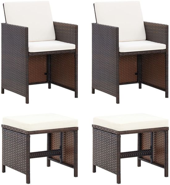 vidaXL 4-tlg. Gartenstuhl und Hocker Set Poly Rattan Braun 316780