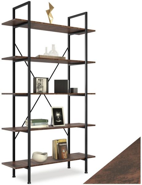 tectake Bücherregal Standregal, inklusive Kippschutz, 106 x 34,5 x 179,5 cm, Holzregal Glasgow 1-tlg, mit 5 Ebenen, mit höhenverstellbaren Kunststofffüßen