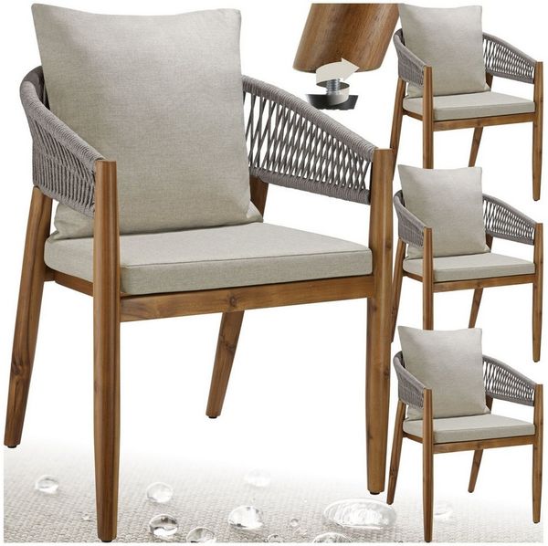 tectake Gartenstuhl Balkonstuhl, wetterfest, Belastbarkeit 120 kg, 59 x 58 x 76,5 cm (Terrassenstuhl Manacor für Außen in Akazienholz Grau/Beige, 4 St), wasserabweisende, abnehmbare Polyesterbezüge, höhenverstellbar