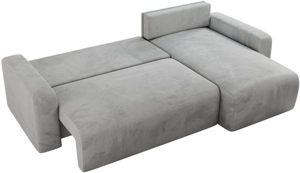 Ecksofa L-form, mit Schlaffunktion und Bettkasten - ARGOS, Hellgrau, Velours Bild 4