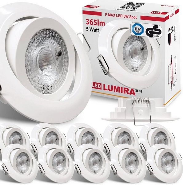 Maxkomfort LED Einbaustrahler 6/12er-Set Ultraflach & Schwenkbar, 3 Lichtfarben umschaltbar, LED fest integriert, (3000K/4000K/6500K), IP20 Deckenspots für Wohnzimmer, Küche & Flur - Ø82x25 mm