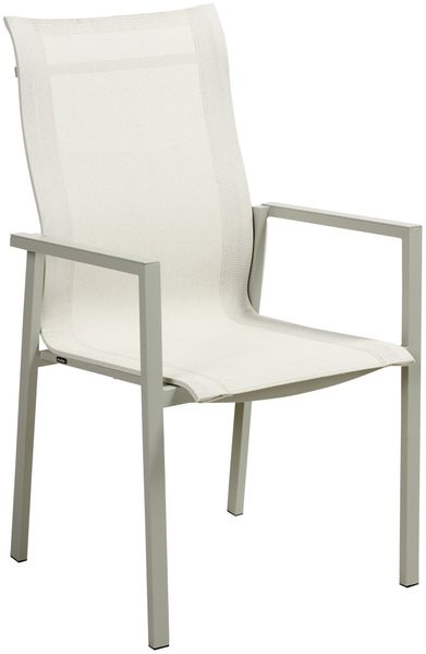 Gartenstuhl Comfy mit Armlehne aus Aluminium und Textilene, modern, hellgrau und off-white, stapelbar