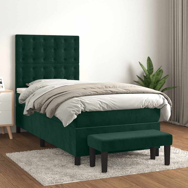 vidaXL Boxspringbett mit Matratze Dunkelgrün 90x200 cm Samt 3138064