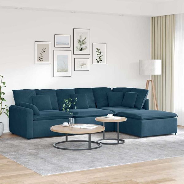 vidaXL Modulares Sofa mit Fußhocker Kissen Samt Blau 3321188