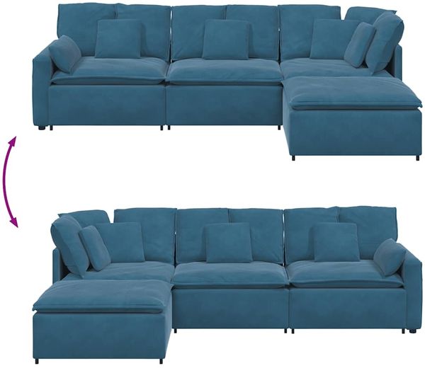 vidaXL Modulares Sofa mit Fußhocker Kissen Samt Blau 3321188 Bild 10
