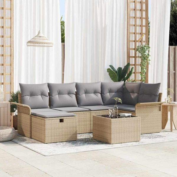 vidaXL Gartensofa-set mit Kissen mit Speicher 7 pcs Poly Rattan 3360221