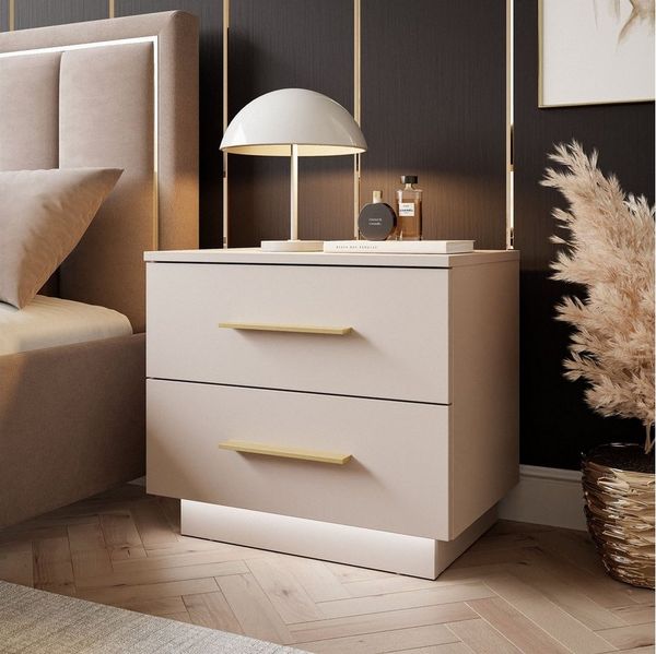 Lookway Nachttisch LINA Kaschmir II mit LED Beleuchtung, Breite 55 cm