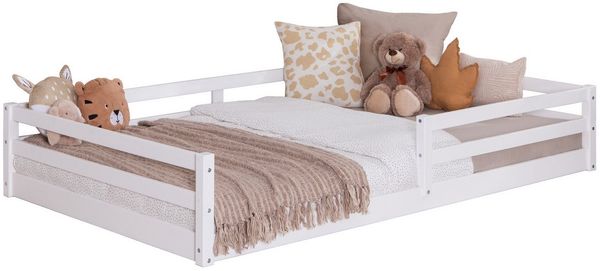 Ticaa Kinderbett, Neo Hausbett Bodenbett mit Rausfallschutz 150kg, inkl. Lattenrost & abnehmbarem Rausfallschutz, 120x200, Weiß