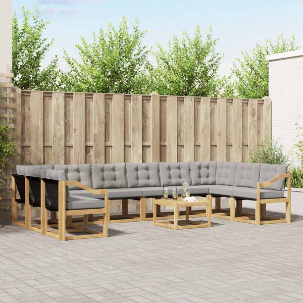 vidaXL Outdoor-Sofagarnitur mit Kissen 11 pcs Weiß und Hellgrau 3389941