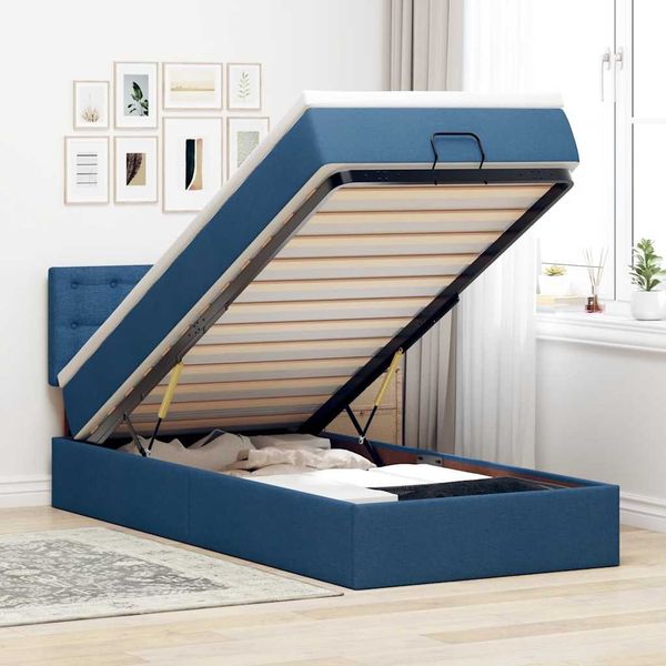 vidaXL Ottomane Bett mit Matratze & LEDs Blau 100x200 cm Stoff 3312456