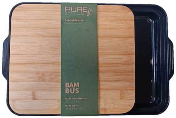 Bambus Schneidebrett mit Tablett Black 37x24cm Servier Schneide Küchen Brett