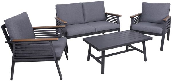 Gartenloungeset JARLE inkl. Kissen - Kunststoff, Dunkelgrau | Gartenmöbel Set Garten Loungegruppe Lounge-Set Pool Loungegarnitur
