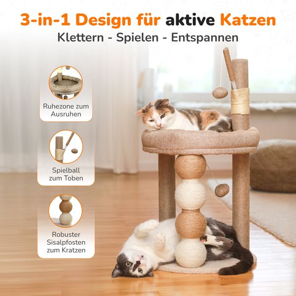 LINUMA® Kratzbaum Katzenkratzbaum aus Polyester beige, kompakt 76 x 40 x 40 cm Bild 3