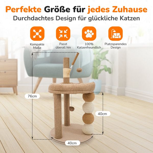 LINUMA® Kratzbaum Katzenkratzbaum aus Polyester beige, kompakt 76 x 40 x 40 cm Bild 2