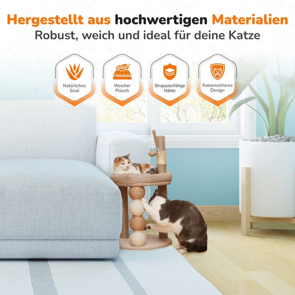 LINUMA® Kratzbaum Katzenkratzbaum aus Polyester beige, kompakt 76 x 40 x 40 cm Bild 4