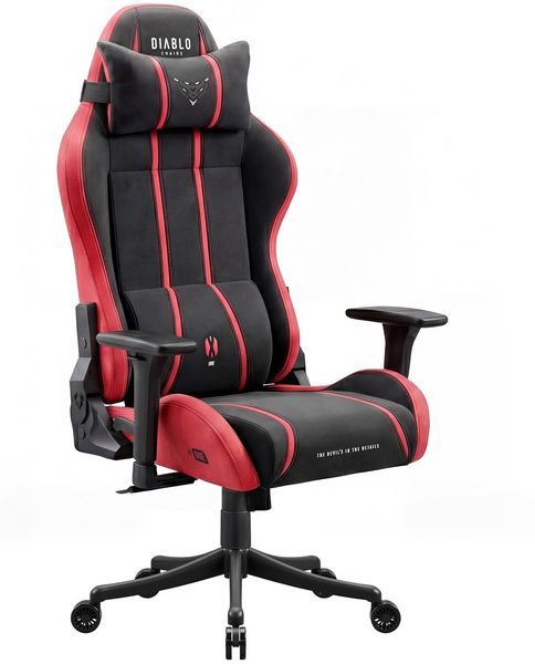 Diablo Gaming Stuhl ergonomisch Stoff Kinder Jugend Drehstuhl mit Lendenkissen Kopfstütze 3D Armlehnen verstellbar bis 140 Grad Bürostuhl klein Bloody Mary