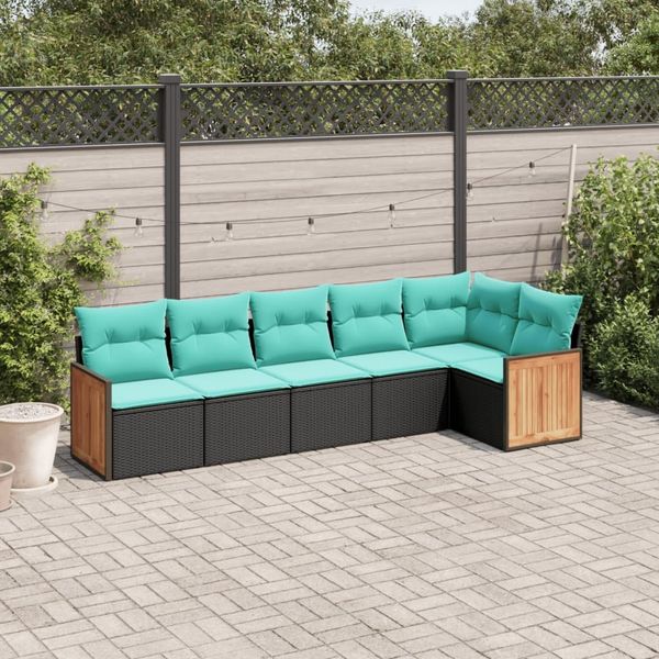 vidaXL 6-teiliges Gartensofa-Set mit Kissen, schwarzes Polyrattan 3227667