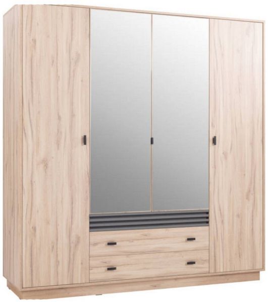 Deine Möbel 24 Kleiderschrank ALL 16 200 cm breit Kinderkleiderschrank mit Spiegel (Set, 4-St, Eiche Lamellen inkl. Kleiderstange Einlegeböden Schubladen) Kinderzimmer Jugendzimmer Schlafzimmer Drehtüren Sonoma