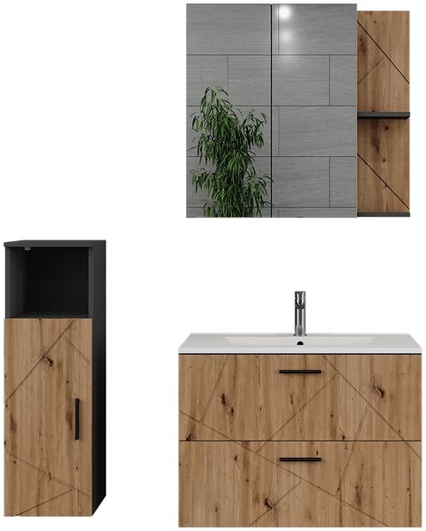 Badmöbel-Set Irma Anthrazit/Goldkraft Eiche 4 Teile Vicco