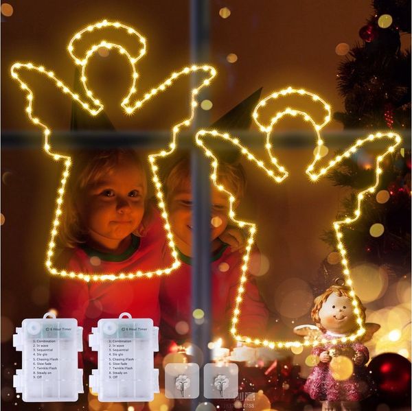 Elegear LED-Lichterkette Led weihnachtsdeko für fenster, innen/außen, weihnachtsstern, LED Engel Fenster Deko für Weihanchten/Geschenk
