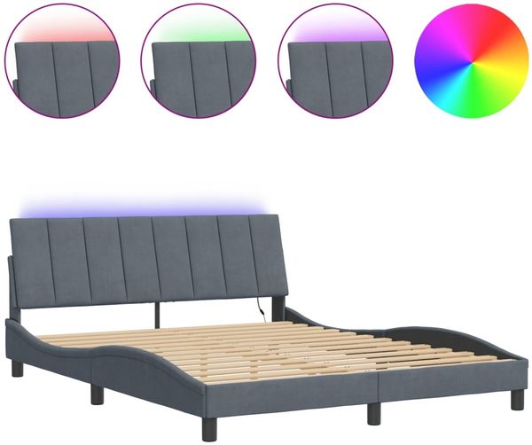 vidaXL Bettgestell mit LED ohne Matratze "Hanko" Dunkelgrau 160x200 cm Samt 3213788 Bild 2