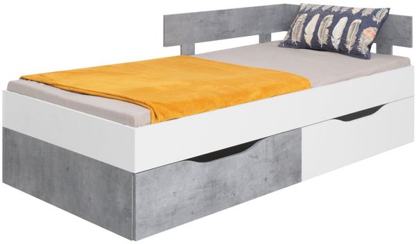 Jugendzimmer Sally in Weiß und Beton in 4 Setvarianten oder als Einzelmöbel - 1 teilig , Jugendbett – Liegefläche 90x200 cm