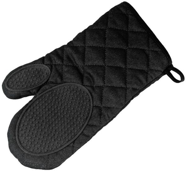 Macosa Home Topfhandschuhe rutschfest Backofenhandschuh Küchenhelfer Topfhalter Handschuh, (Kochhandschuh, Topflappen Hitzeschutz), Backhandschuh Baumwolle Silikon Schwarz gesteppt