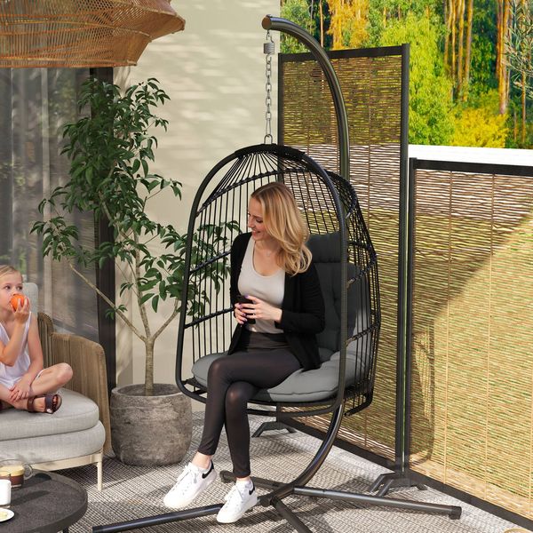 Hängesessel 68 x 74 x 105 cm aus Stahl mit faltbarem Korb, Dunkelgrau, 1-Sitzer