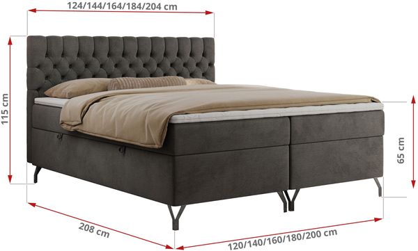 Boxspringbett mit Kopfteil und Topper, Polsterbett - GRIMALDI - 180 x 200 cm - Dunkelgrau Velvet - H4 Bild 5