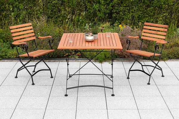 Schlossgarten Gartenmöbel Set 3tlg, 2 Klappsessel, Klapptisch 90 x 90 cm, Flachstahl/Eukalyputs