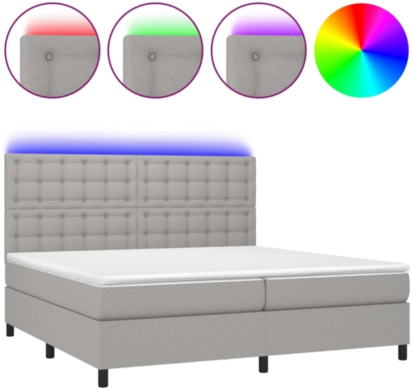 Boxspringbett mit Matratze & LED Stoff Hellgrau 200x200 cm, Härtegrad: H2 [3135221]