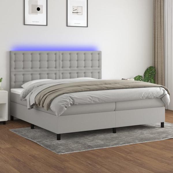 Boxspringbett mit Matratze & LED Stoff Hellgrau 200 x 200 cm, Härtegrad: H2 [3135221]