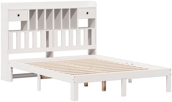 vidaXL Massivholzbett mit Regal ohne Matratze Weiß 135x190 cm Kiefer 3322592 Bild 3