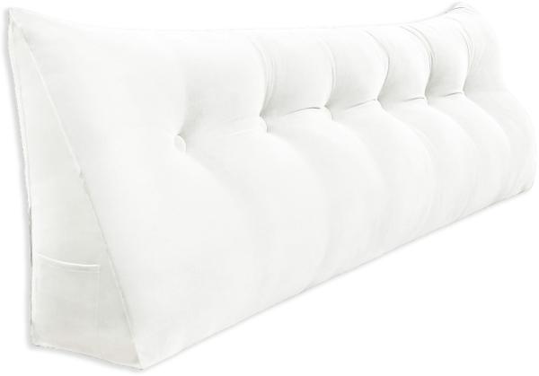 VERCART Großes Keilkissen, Langes Lesekissen, Bettruhe Rückenkissen, Dreieckiges Liegekissen, Dekoratives Kopfteilkissen für Tagesbett oder Tiefes Sofa, Samt Weiß, 180cm