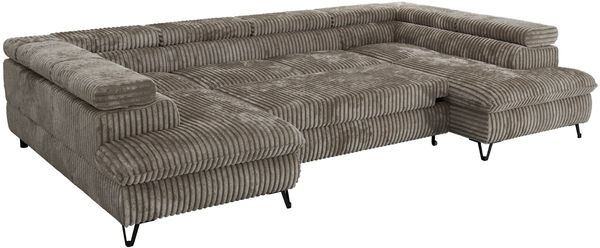 MKS Möbel 'Pablo U-Form' Wohnlandschaft mit Bettkasten, Hellbraun, Cordstoff, T25 Topper Bild 6