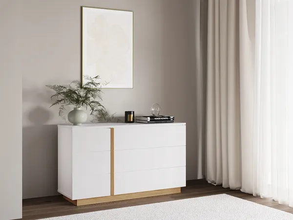 Vente-unique - NAPOLI Kommode Holz, Platte BeigeWeiß - B 39 cm x H 70 cm x L 120 cm
