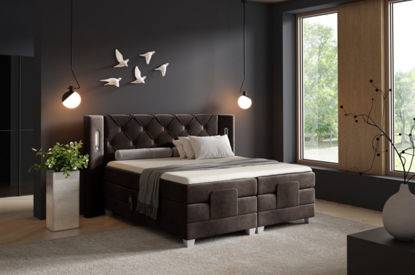 Boxspringbett Elektrisch Bett STEVE 160x200cm in Stoff Fresh Dunkelbraun