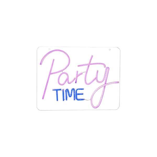 LED Neonschild Plexy ,Party Time', Plexiglas, Mini-USB, pink und blau, 48x36cm