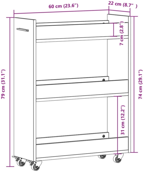 vidaXL Schrank mit Rollen Räuchereiche 60x22x79 cm Holzwerkstoff 840419 Bild 3