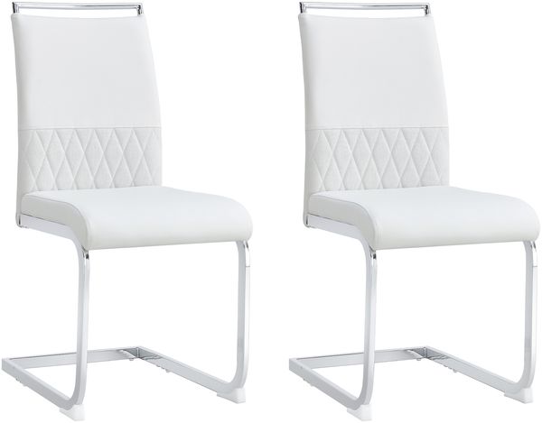 Esszimmerstuhl 2er-Set mit Kunstleder- und Leinenpolsterung, ergonomischer Küchen- und Bürostuhl, weiß