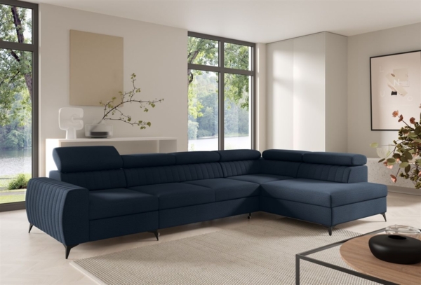 Ecksofa Schlafsofa Sofa TORONTO XL Stoff Element Blau Ottomane Rechts