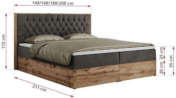 Boxspringbett, Schlafzimmerbett, Bettkasten - AMORE - 200 x 200 cm - Dunkelgrau Velvet - H4 Bild 5