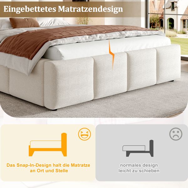 Polsterbett,Doppelbett,160 x 200cm,Bett mit Lattenrost, Kopfteil, gepolstertes Kopfteil, Beige Bouclé Bild 6