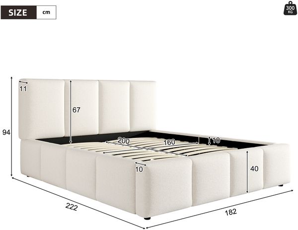 Polsterbett,Doppelbett,160 x 200cm,Bett mit Lattenrost, Kopfteil, gepolstertes Kopfteil, Beige Bouclé Bild 4