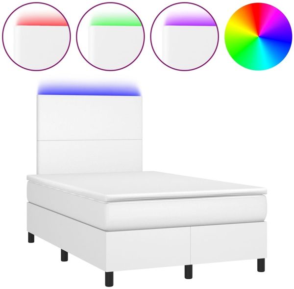vidaXL Polsterbett mit Matratze & LED Weiß 120x200 cm Kunstleder [3135814] Bild 2