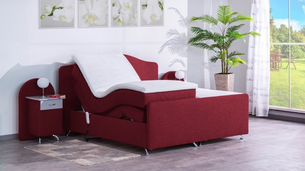 Meisterbetten Boxspringbett Epos 140x220 in W-Red, Matratzenbezug Nano, Ergoflex-Topper
