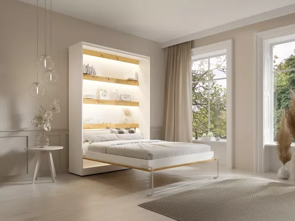 Vente-unique - RAPILI Bett Holz, Platte BeigeWeiß - B 50 cm239,2 cm x H 225,2 cm x L 159 cm