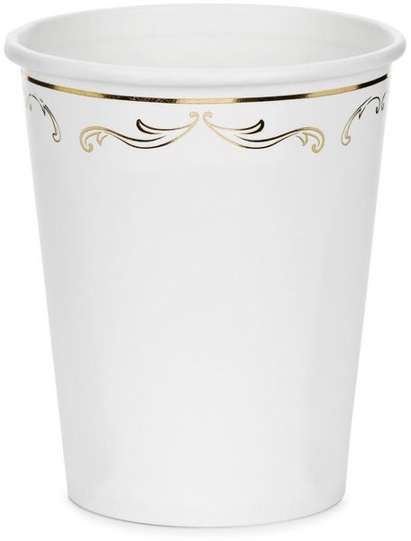 partydeco Becher, Papier, Pappbecher 220ml mit Goldornament 6er Set Weiß / Gold